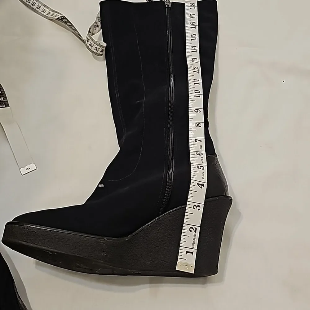 Donald Pliner Trike Tall Wedge Boots Size 8.5 Side Zip Black